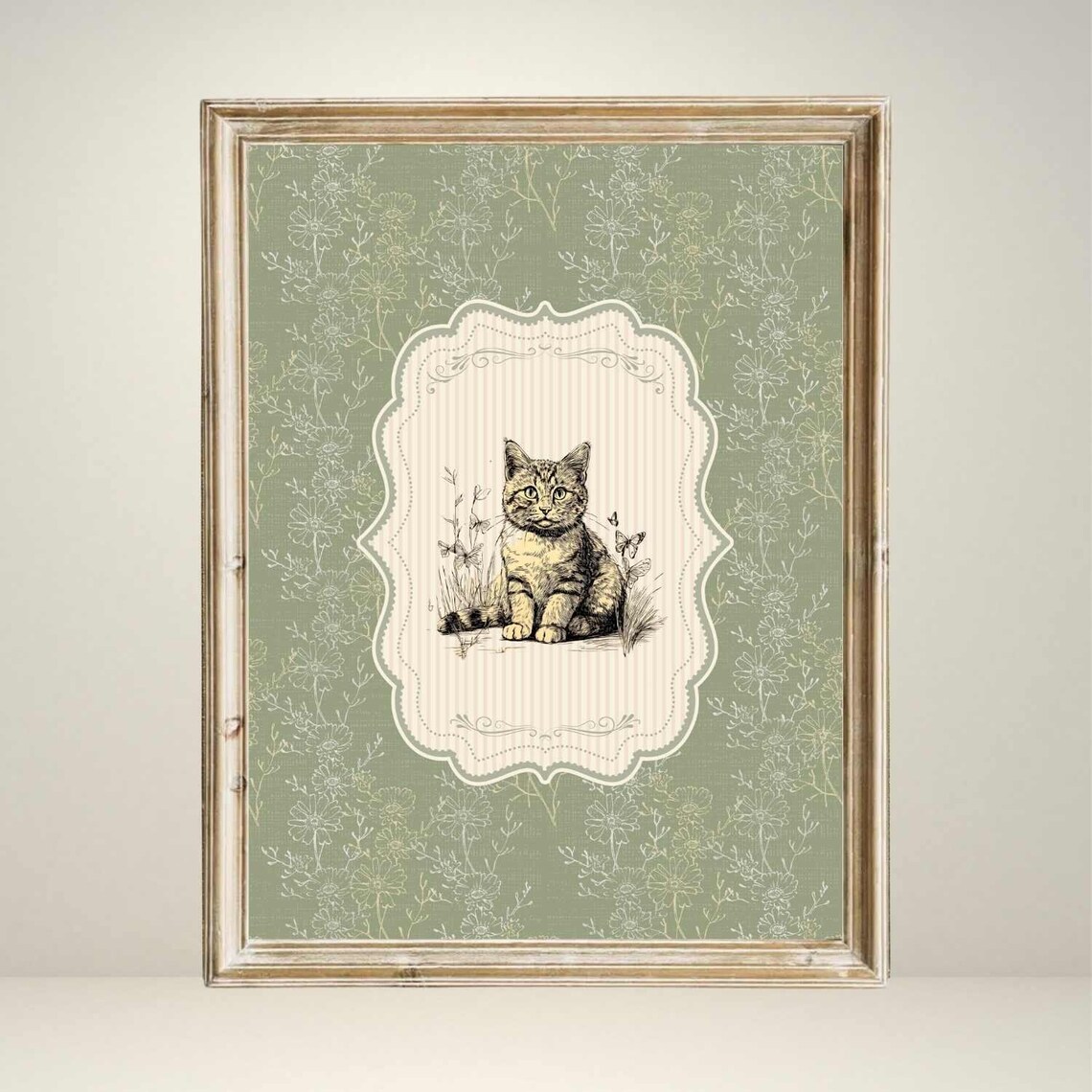 Vintage Kitten Print, Floral Nursery Decor