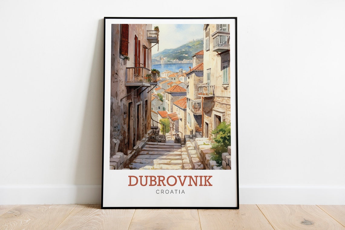 Dubrovnik Croatia Old Town Street Watercolor Art Travel Poster - Image 2
