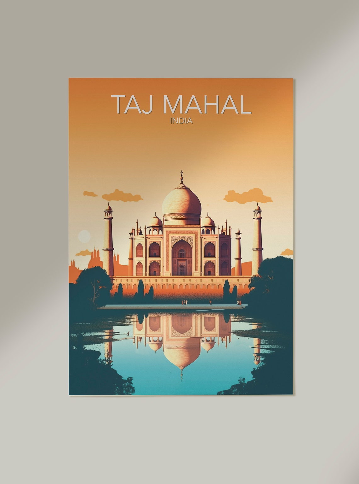 Taj Mahal India Sunset Reflection Marble Dome Vintage Travel Poster - Image 2