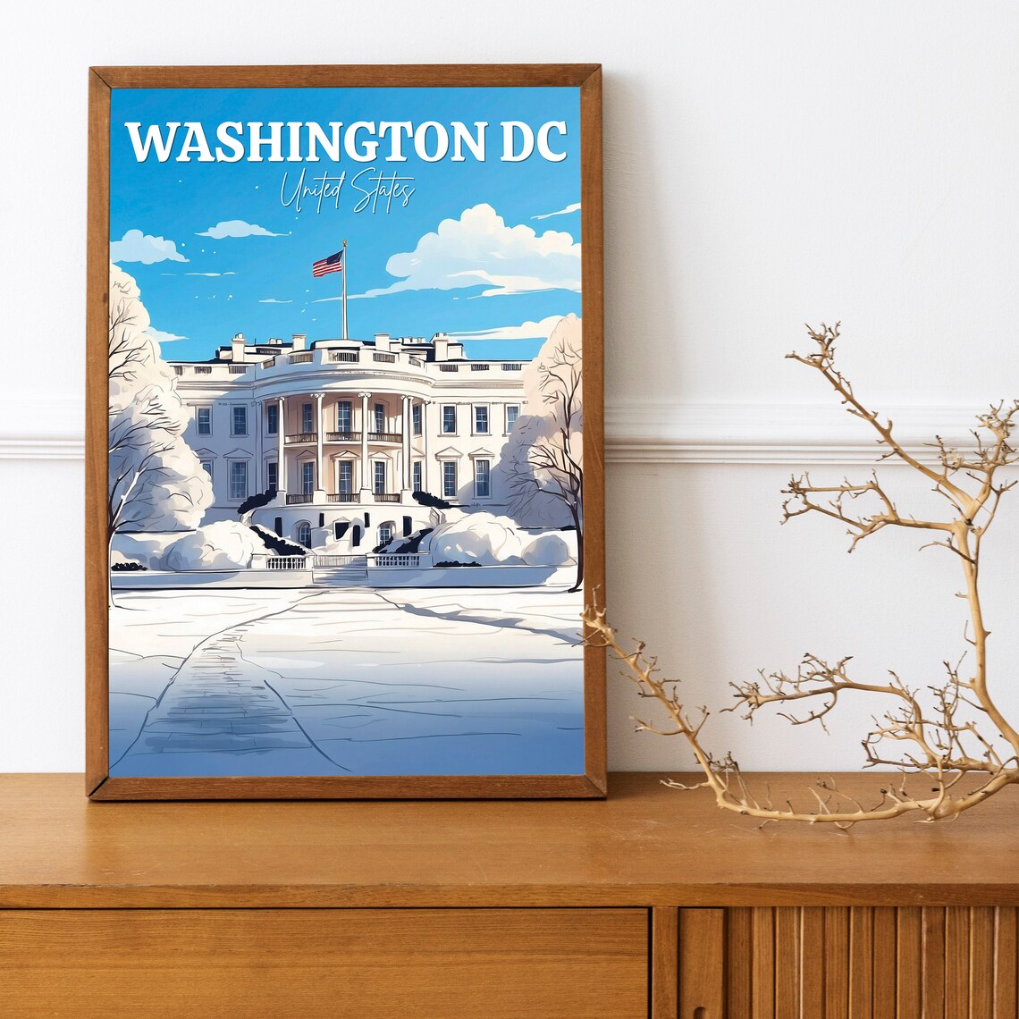 Washington DC White House Snow Winter City Travel Landmark Art Poster - Image 3