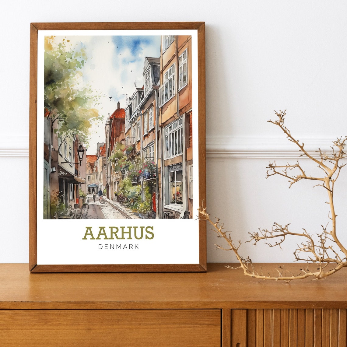 Aarhus Denmark Charming Old Street Watercolor Travel Art Poster - Image 3