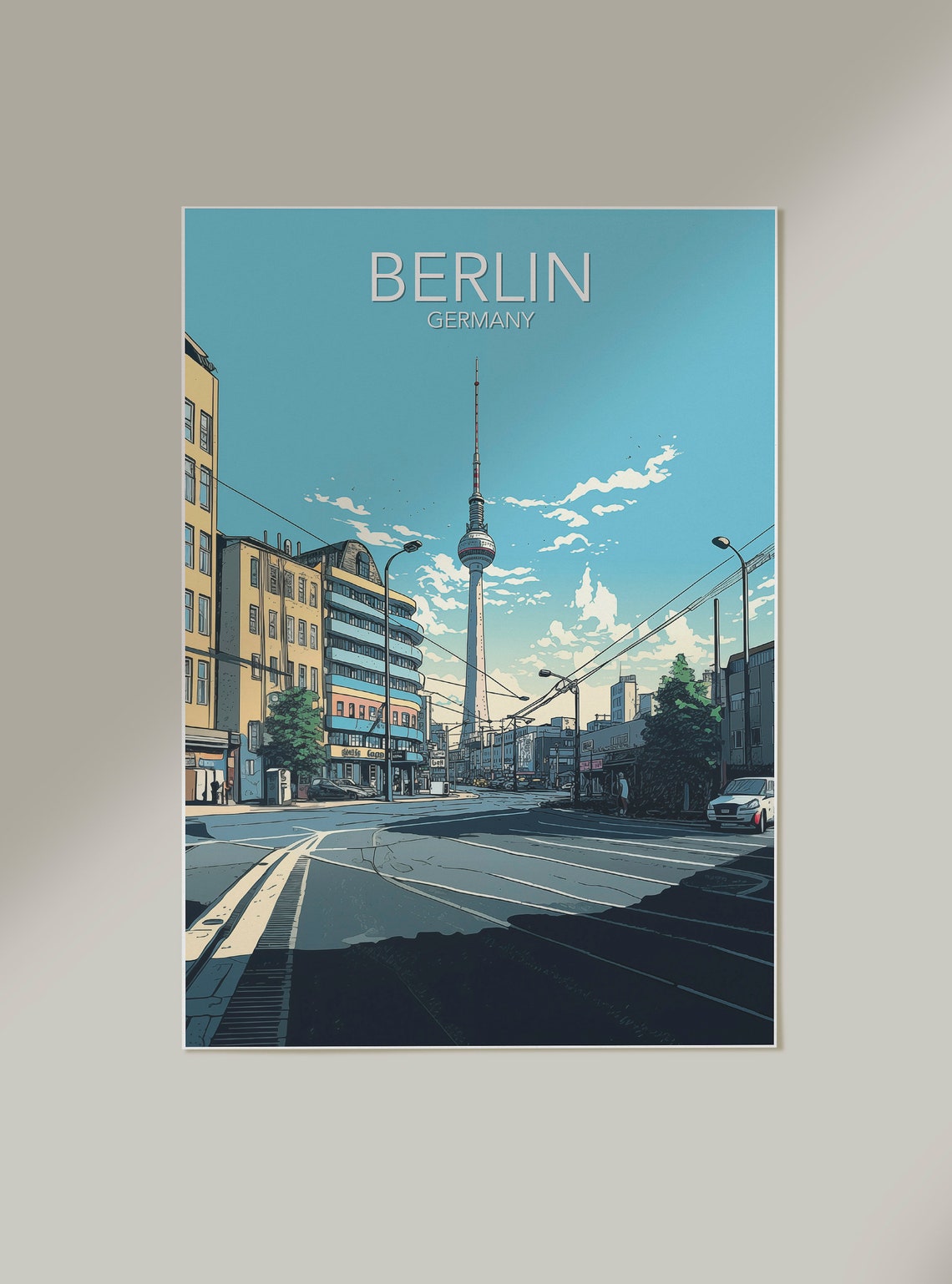 Berlin TV Tower Fernsehturm Street Scene Modern Travel Poster - Image 2
