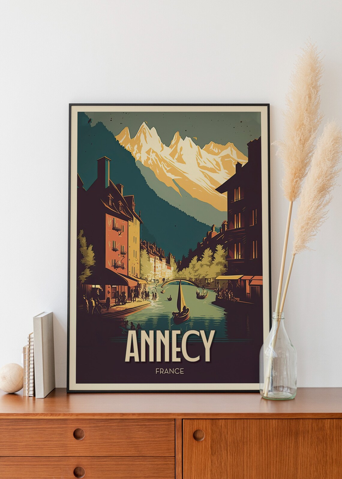 Annecy France Alpine Lake Canal Evening Vintage Travel Poster - Image 2