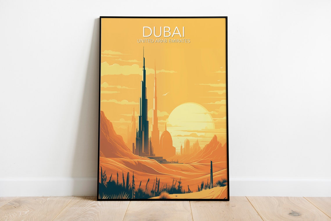Dubai United Arab Emirates Golden Desert Sunset Skyline Poster
