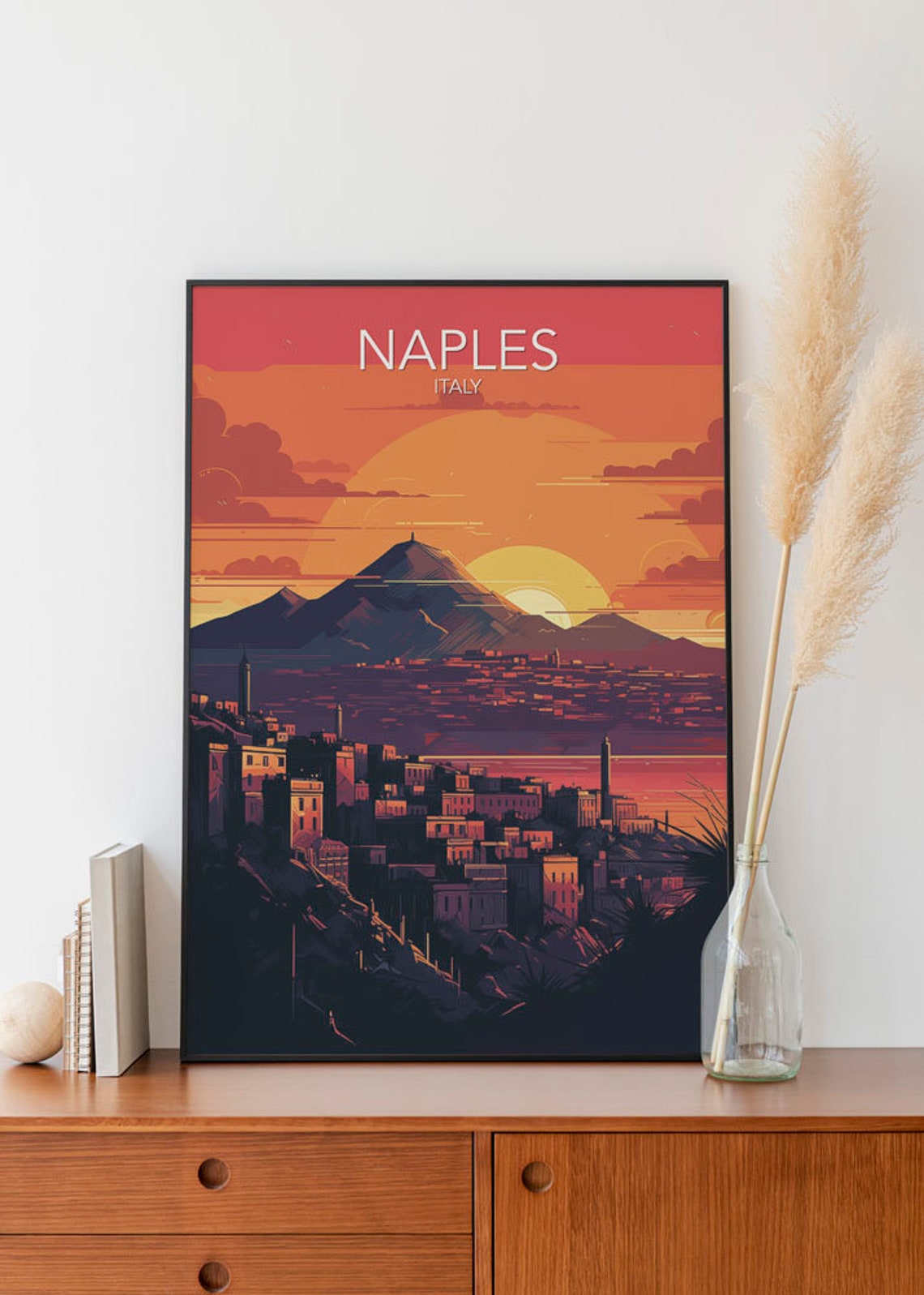 Naples Vesuvius Sunset Bay Italy Retro Vintage Travel Poster - Image 2