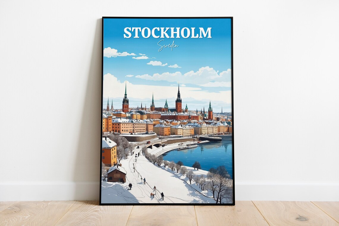 Winter In Stockholm Travel Poster, Scandinavian Decor