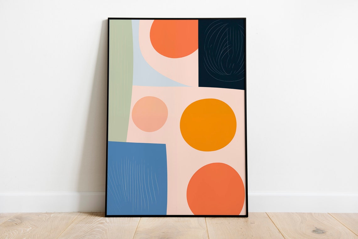 Pastel Geometric Circles Mid Century Modern Boho Abstract Art Print - Image 2