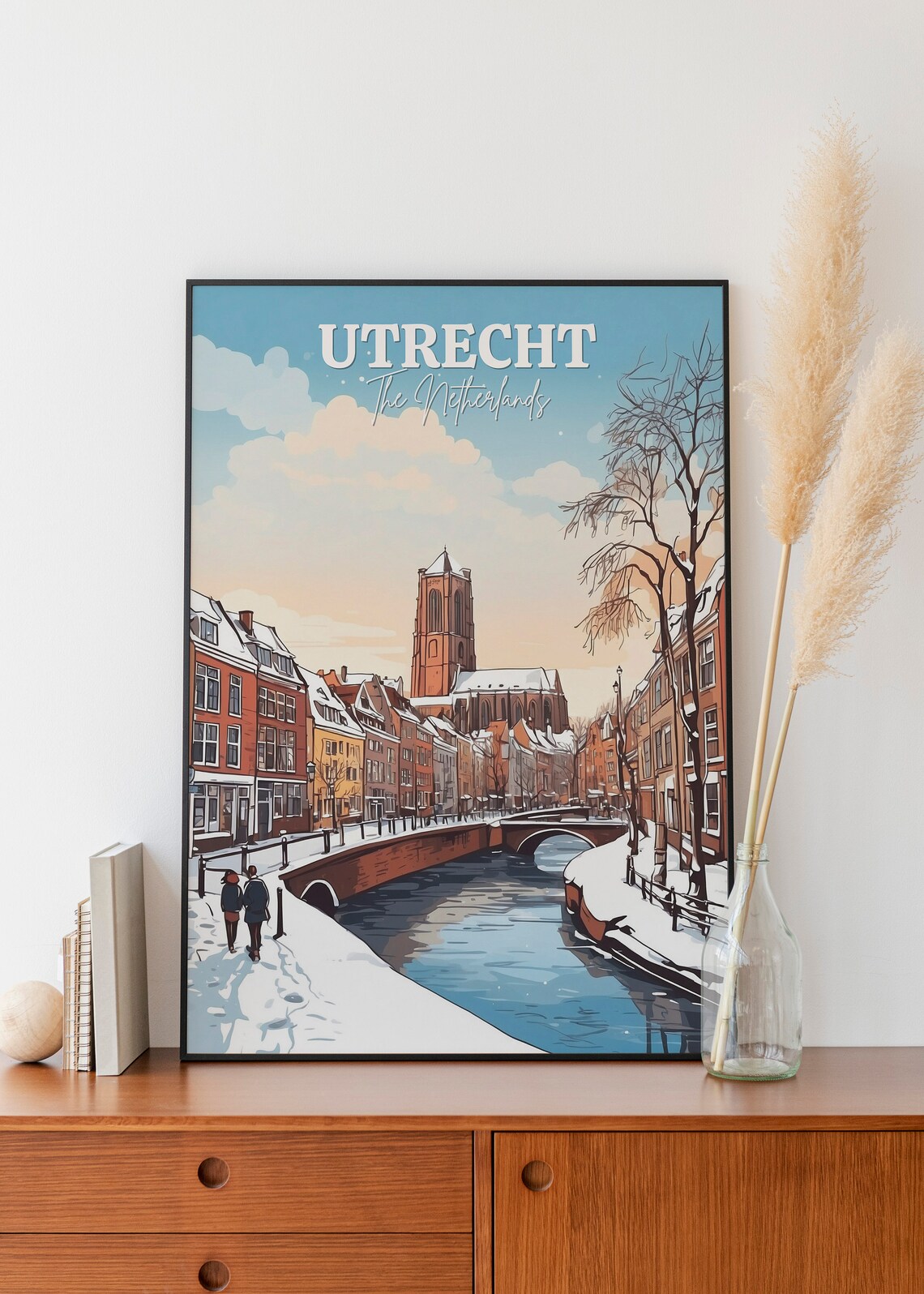 Utrecht Netherlands Snowy Canal Winter City Travel Scene Art Poster - Image 2