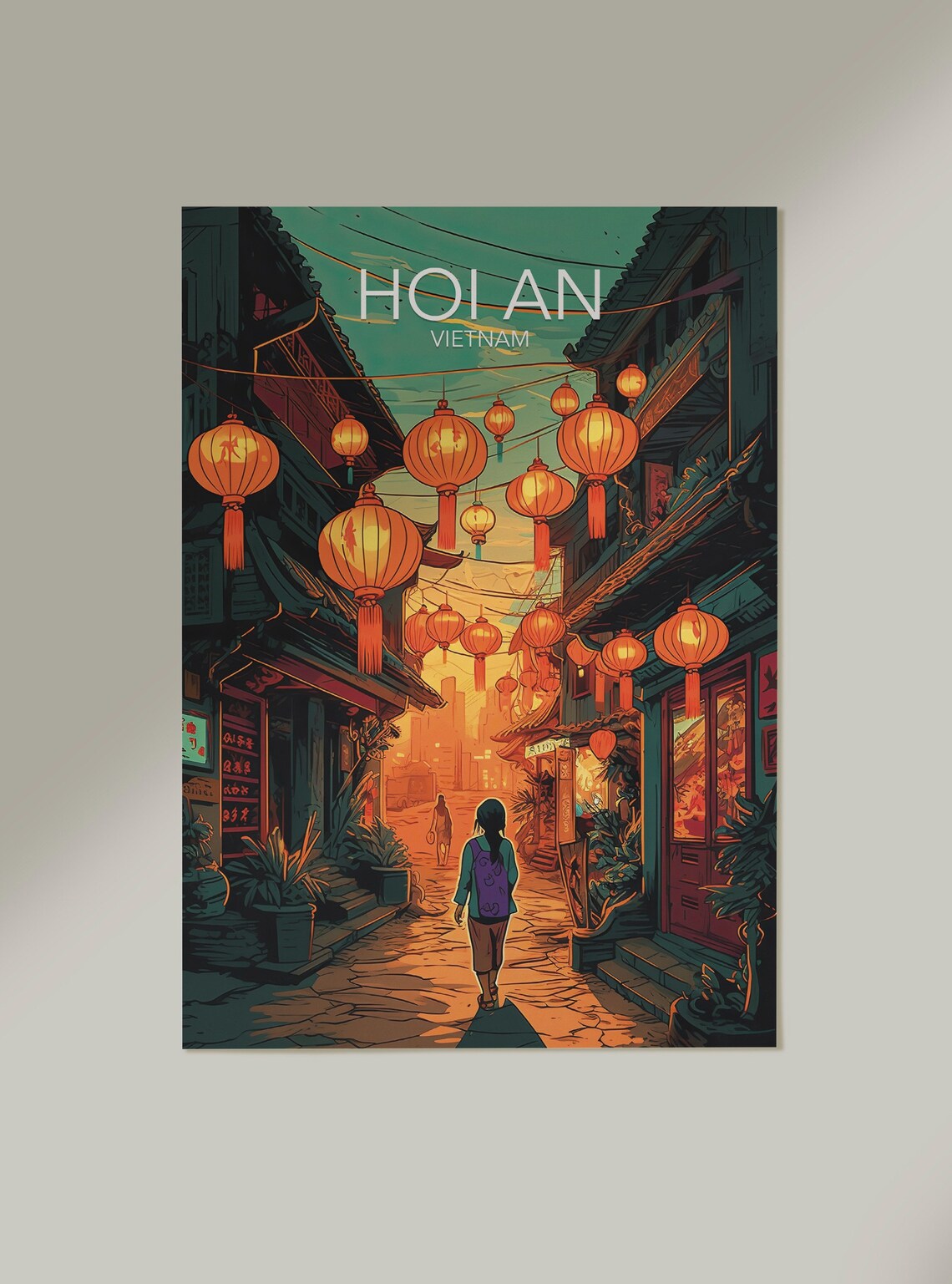 Hoi An Vietnam Glowing Lantern Street Dusk Modern Travel Poster - Image 2