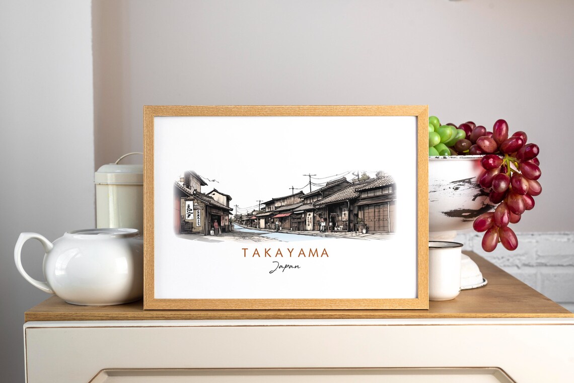 Takayama Japan Traditional Historic Merchant Street Watercolor Poster - Image 3