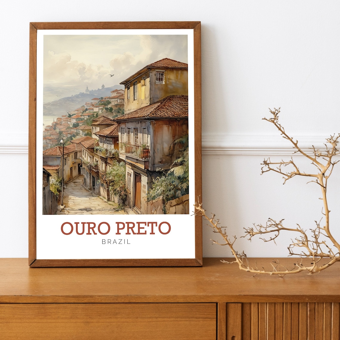 Ouro Preto Brazil Colonial Hillside Town Watercolor Art Poster - Image 3