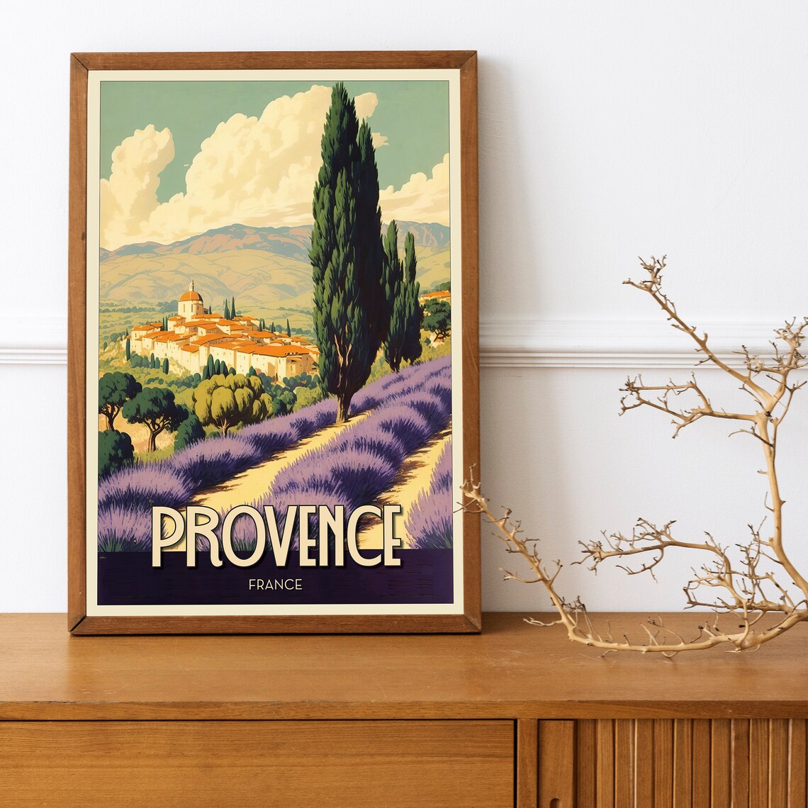 Provence France Lavender Fields Village Vintage Travel Poster