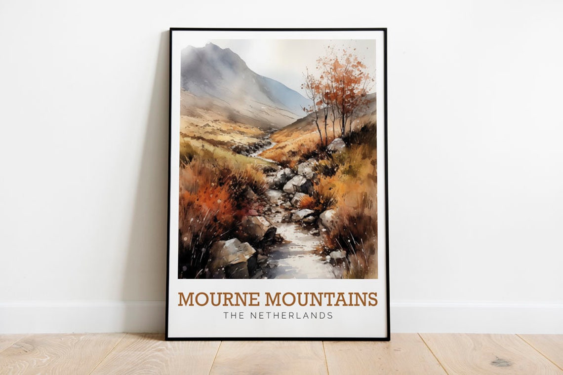 Mourne Mountains Autumn Stream Rocky Valley Watercolor Poster