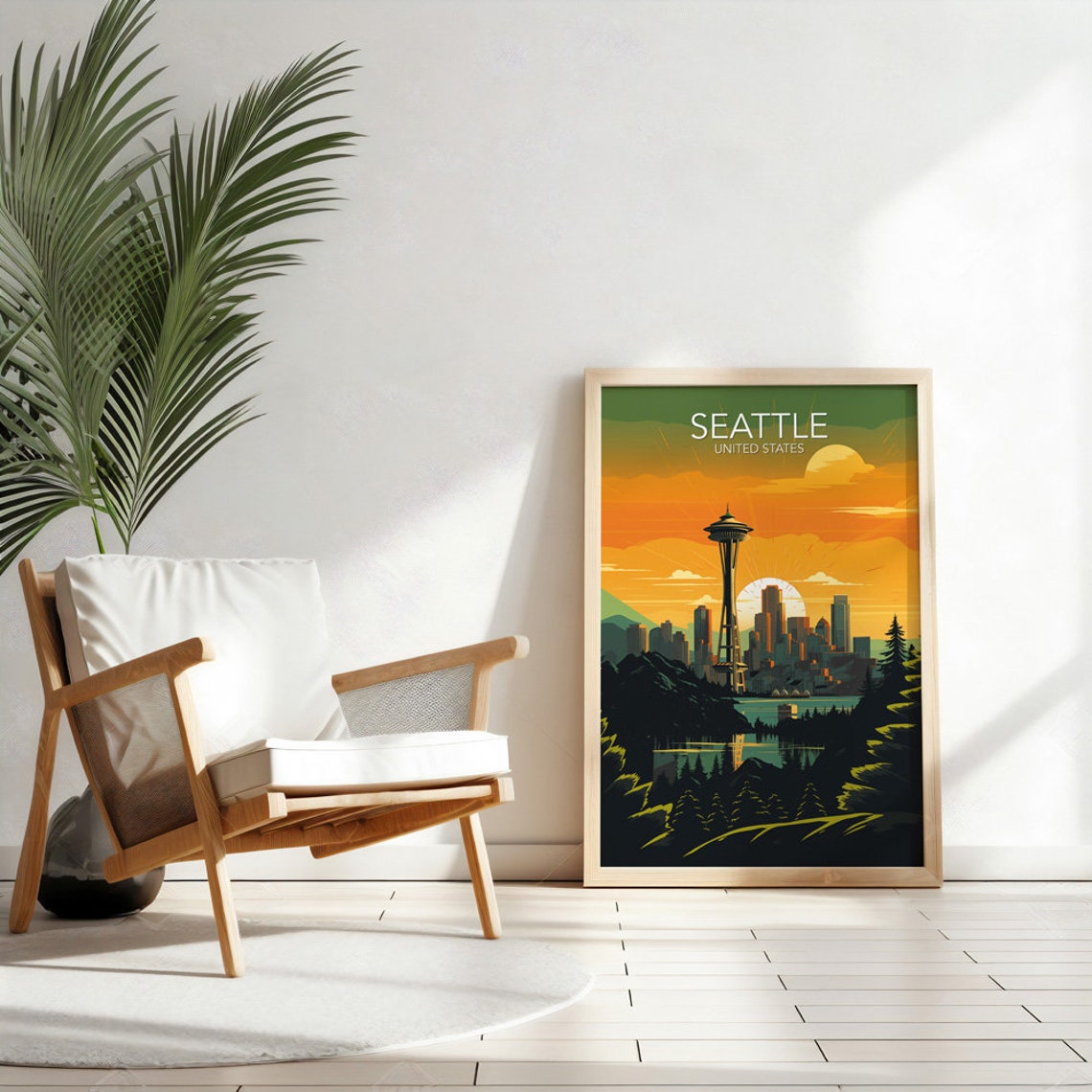Seattle Washington Space Needle Skyline Sunset Travel Poster - Image 2