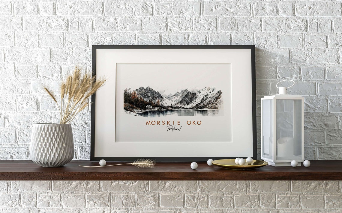 Morskie Oko Poland Alpine Mountain Lake Watercolor Art Poster - Image 2