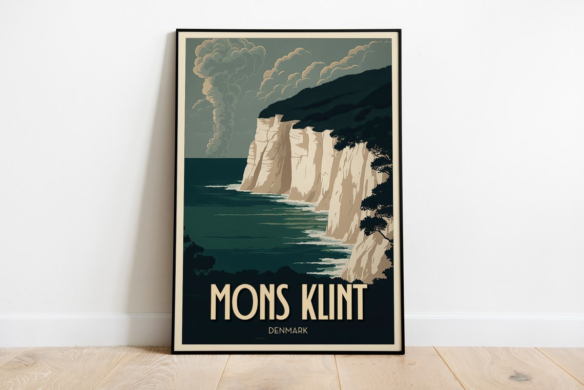 Mons Klint Denmark White Chalk Cliffs Sea Vintage Travel Poster
