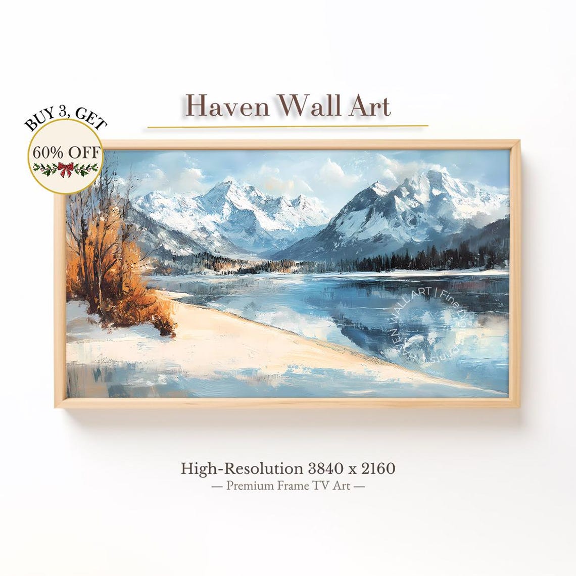 Alpine Snowy Mountain Lake Autumn Trees Reflection Art Poster