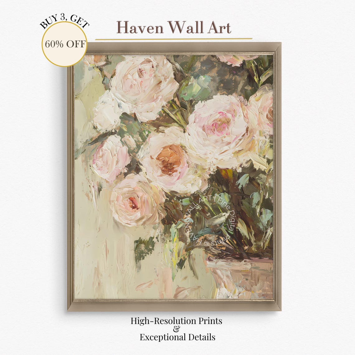Pink Roses Bouquet Textured Impressionist Floral Oil Painting Poster