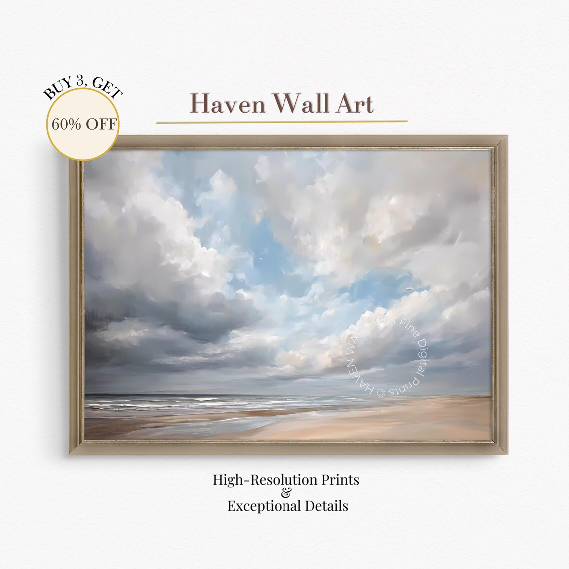 Stormy Coastal Skies Dramatic Cloud Beach Landscape Oil Painting Poster
