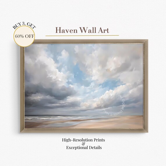 Stormy Coastal Skies Dramatic Cloud Beach Landscape Oil Painting Poster
