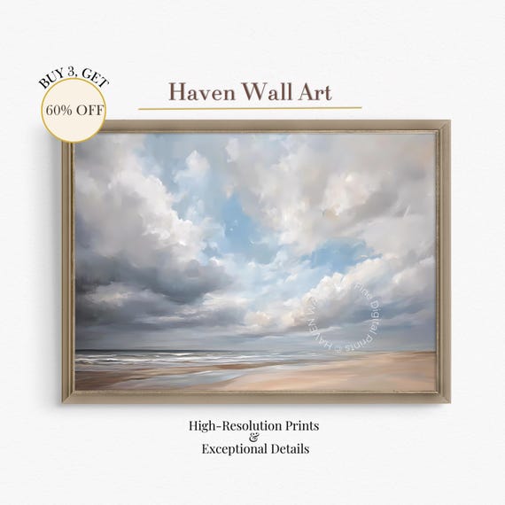 Stormy Coastal Skies Moody Ocean Beach Print Dramatic Cloud Art Pub009