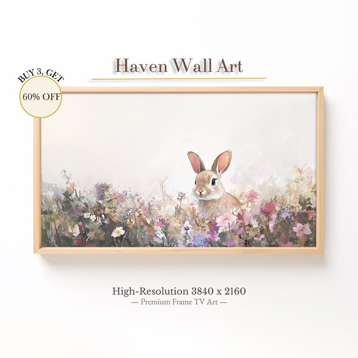 Spring Bunny In Blooming Meadow Frame Tv Art Cute Floral Rabbit Samsung Wallpaper Tsa032