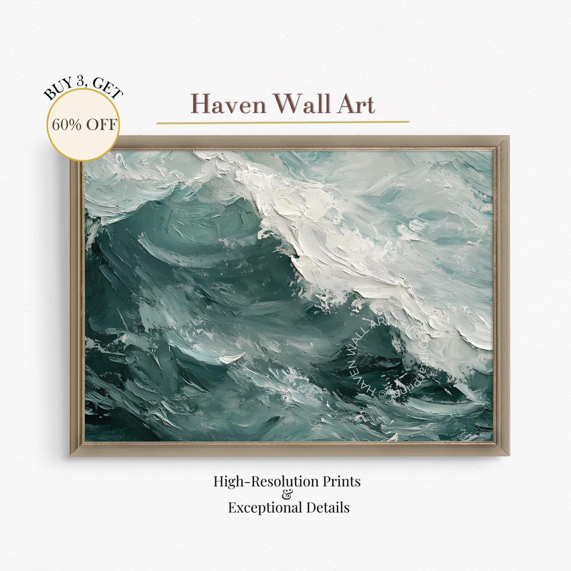 Turquoise Ocean Wave Textured Impasto Abstract Seascape Poster