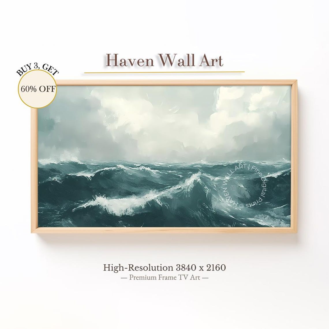 Stormy Gray Ocean Waves Dramatic Seascape Moody Coastal Art Print