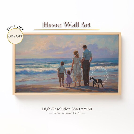 Family Beach Day Vintage Coastal Summer Ocean Scene Art Poster