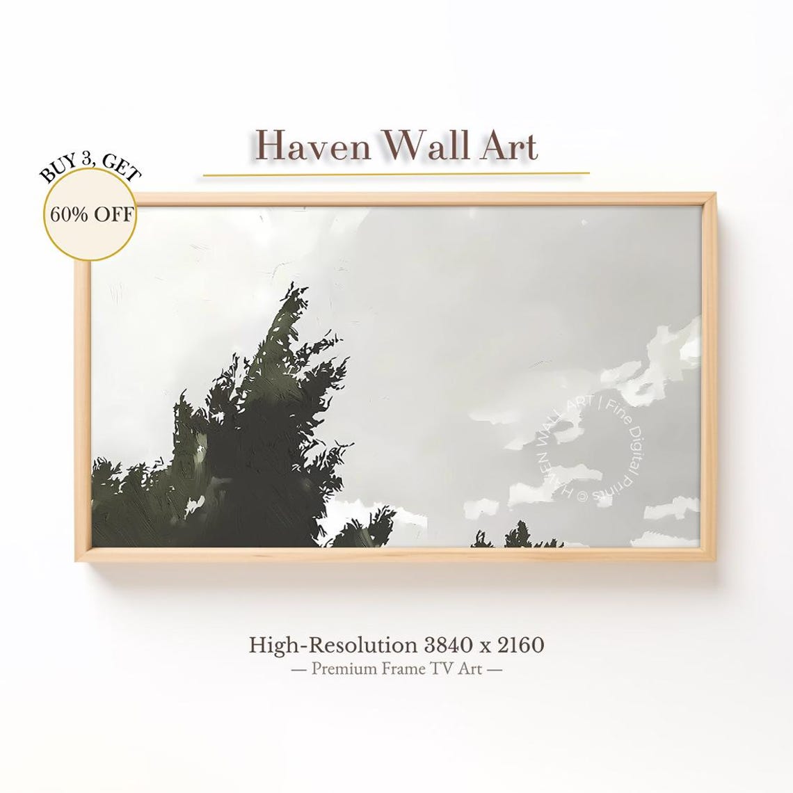 Dark Tree Silhouette Against Cloudy Grey Sky Moody Painting Poster