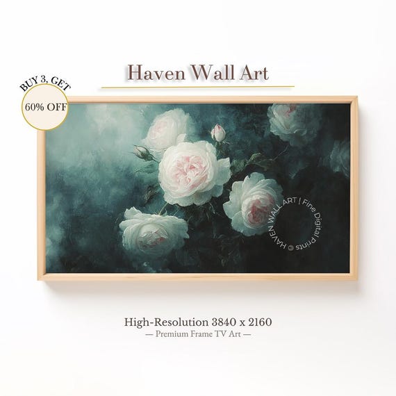 Dark Romantic Roses Tv Art Moody Frame Wallpaper Vintage Valentine Decor Tsf027