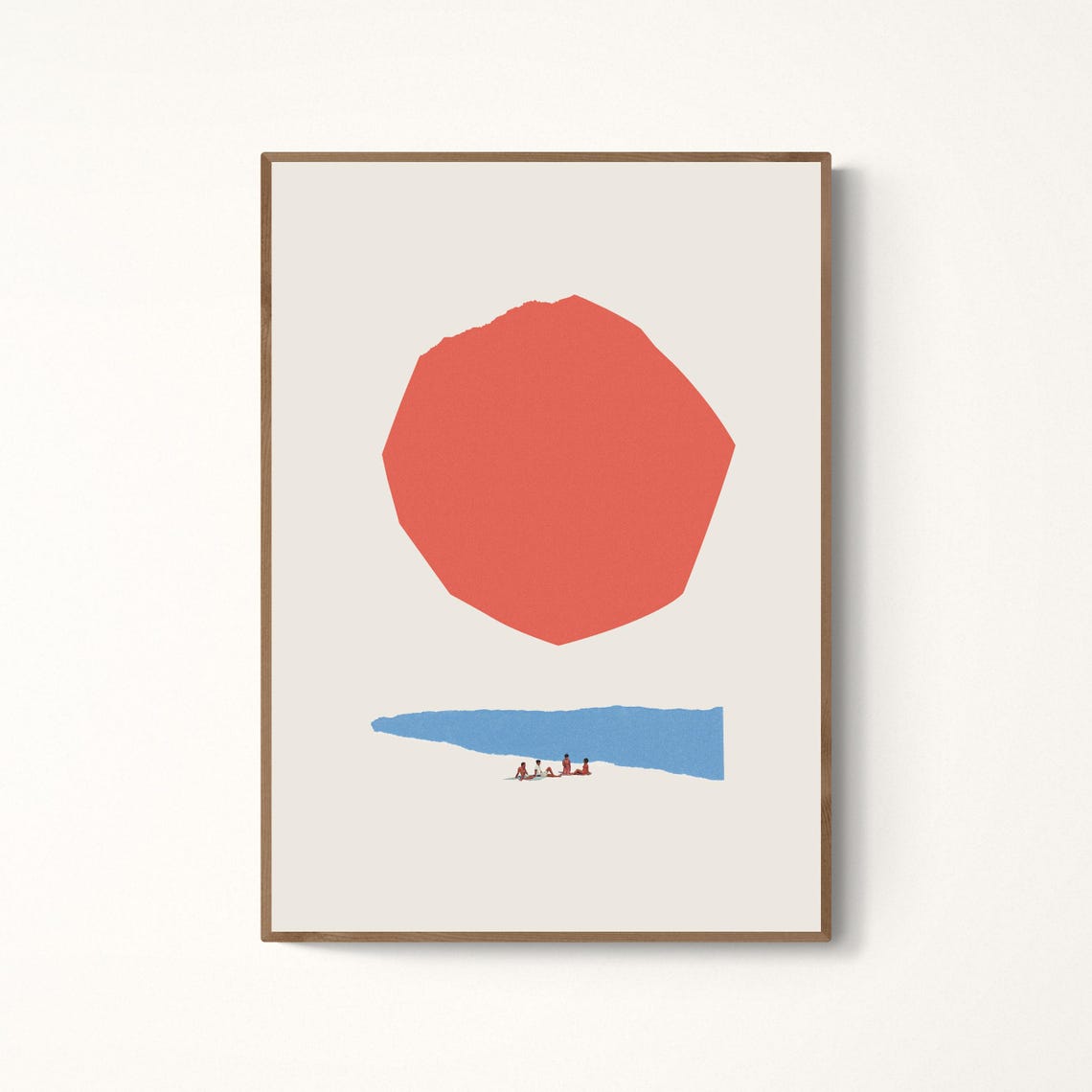 Coastal Memories Abstract Red Sun Blue Sea Minimal Art Poster