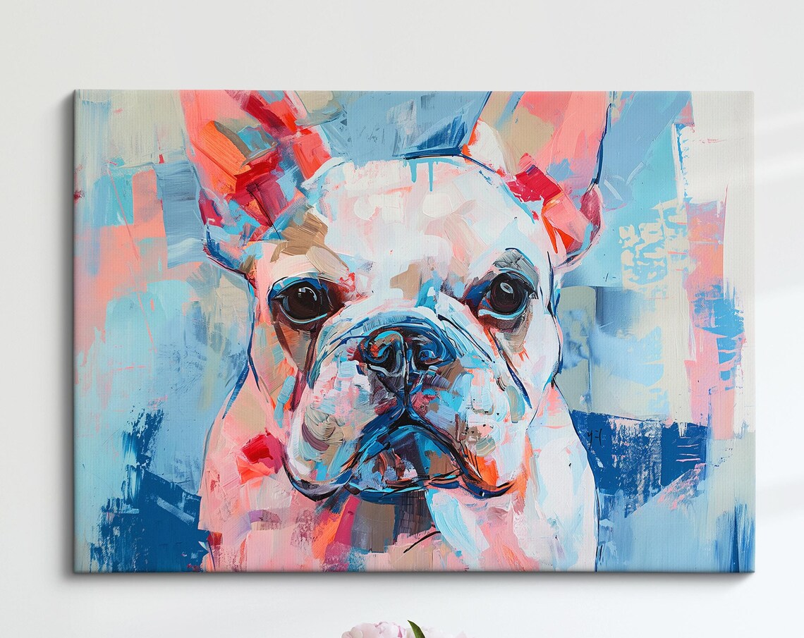 French Bulldog Bold Pop Art Pink Blue Abstract Dog Portrait Poster