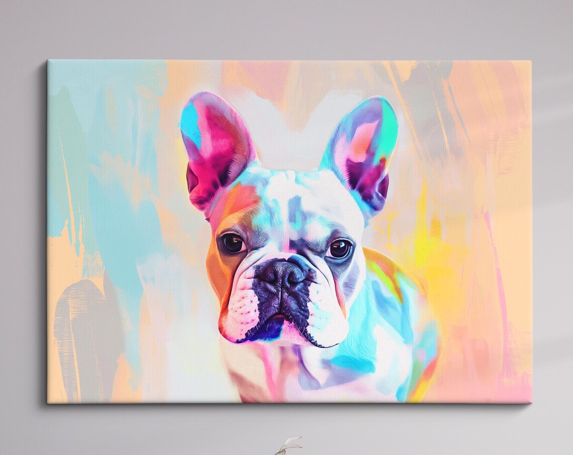 French Bulldog Neon Rainbow Abstract Portrait Colorful Dog Art Poster