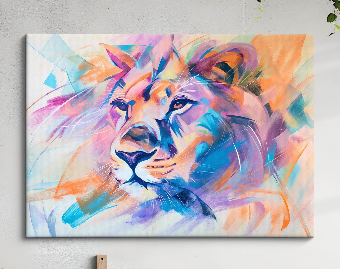 Lion Colorful Purple Orange Expressive Abstract Portrait Art Poster