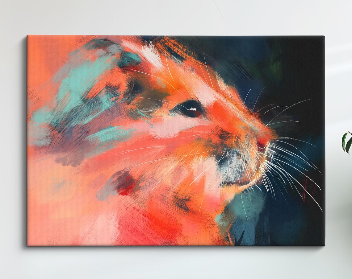 Hamster Fiery Orange Teal Bold Abstract Close Up Small Pet Art Poster