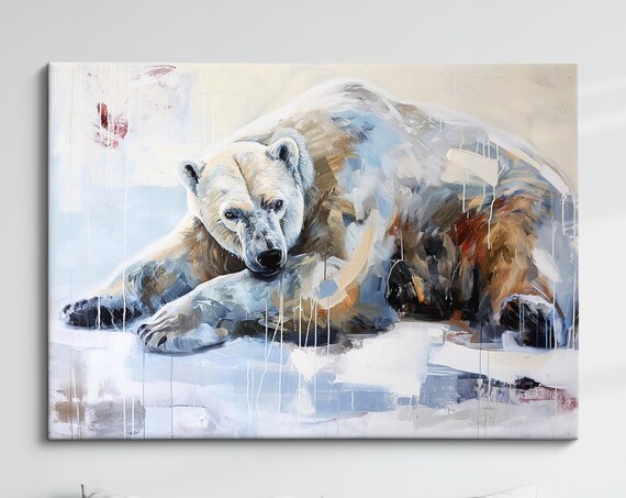 Polar Bear Resting Muted Beige Blue Abstract Wildlife Wall Art