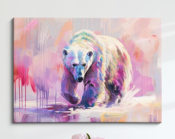 Polar Bear Pink Purple Abstract Walking Wildlife Painting Art Poster