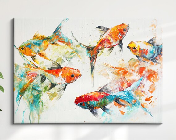 Vibrant Fish Art Colorful Underwater Painting Modern Ocean Wall Decor Contemporary Home And Office Decoration Gift For Fish Lovers