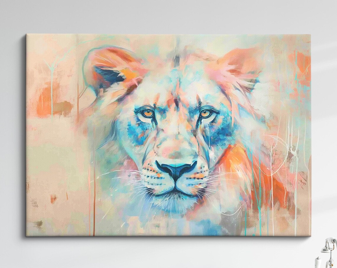 Lioness Pastel Watercolor Face Close Up Abstract Wildlife Art Poster