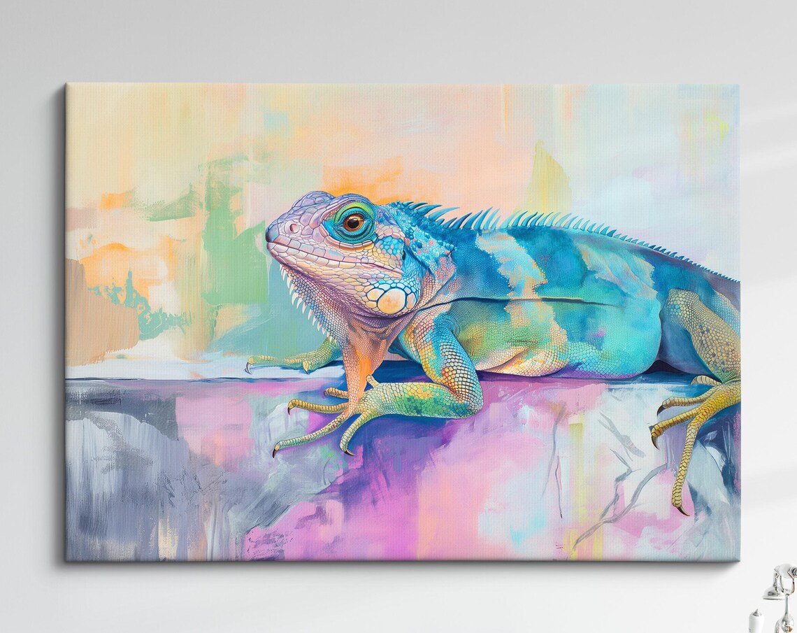 Colorful Iguana Blue Teal Abstract Reptile Painting Lizard Art Poster