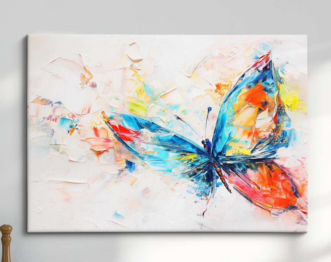 Colorful Butterfly Abstract Oil Painting Framed Print Framed Portrait Wall Art Poster Home Decor Interior Butterfly Lover Gift