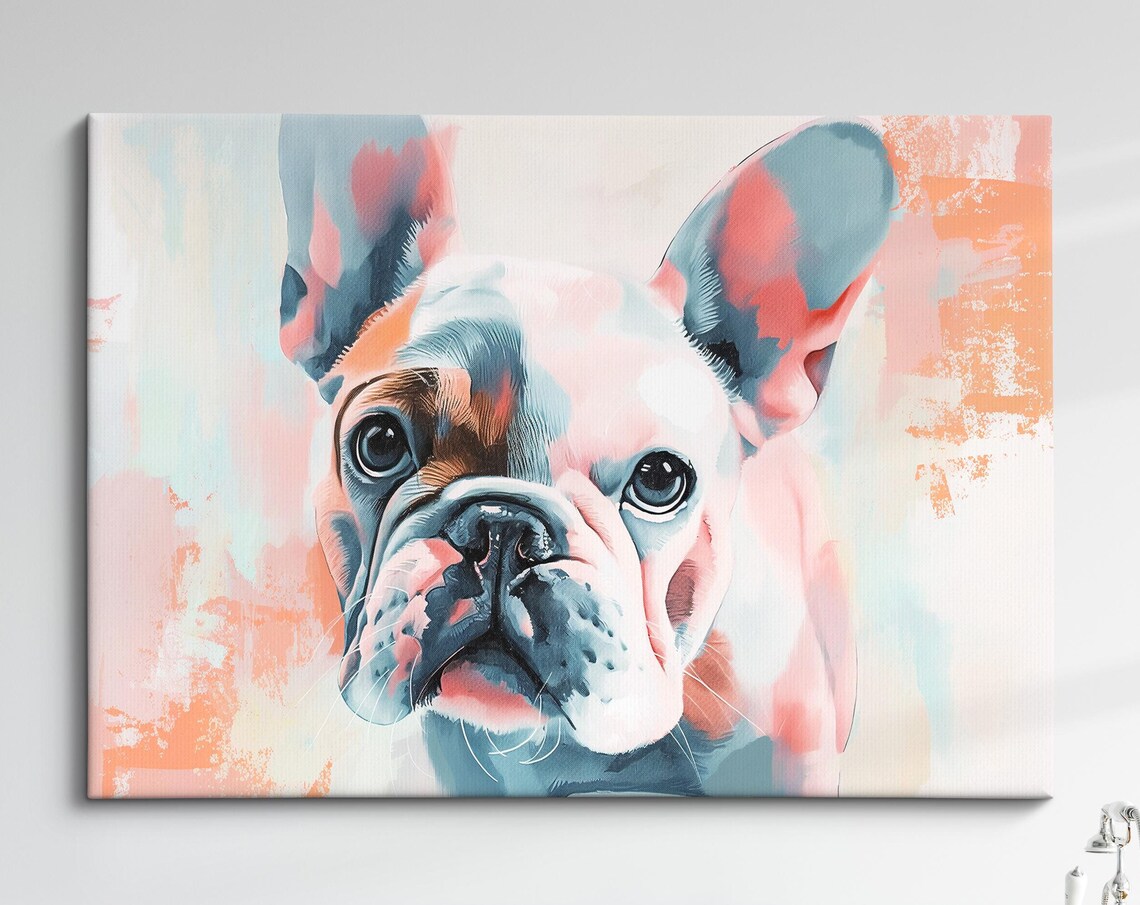 French Bulldog Soft Blush Pastel Watercolor Portrait Dog Art Poster