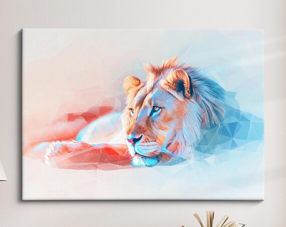 Lion Low Poly Geometric Pastel Pink Blue Abstract Wall Art Poster