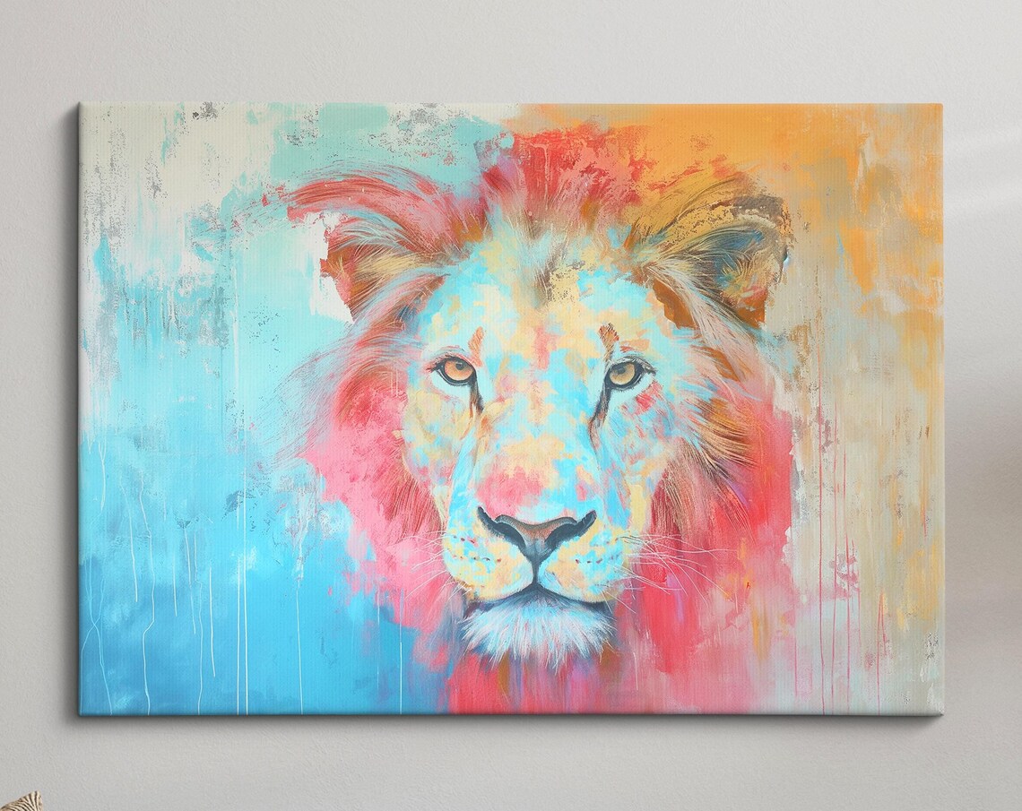 Lion Bold Pink Mane Turquoise Face Colorful Abstract Art Poster