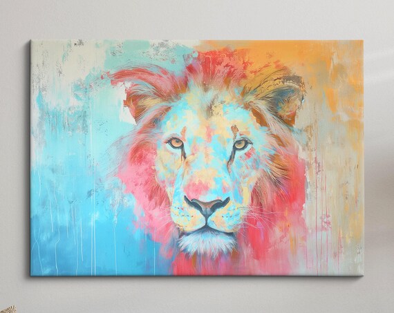 Lion Bold Pink Mane Turquoise Face Colorful Abstract Art Poster