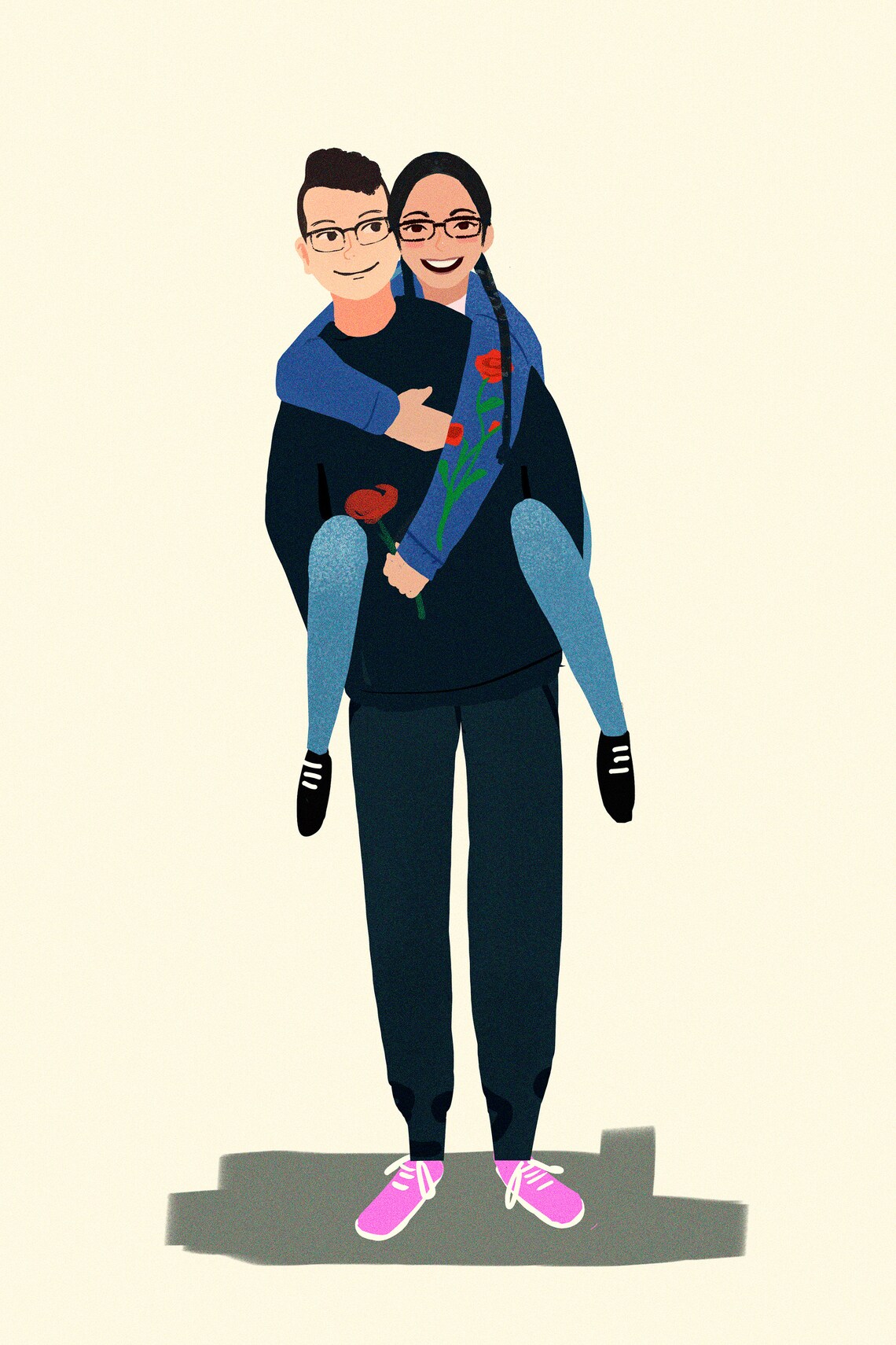 Playful Piggyback Ride Beach Couple Minimalist Illustration Art Poster - Image 3