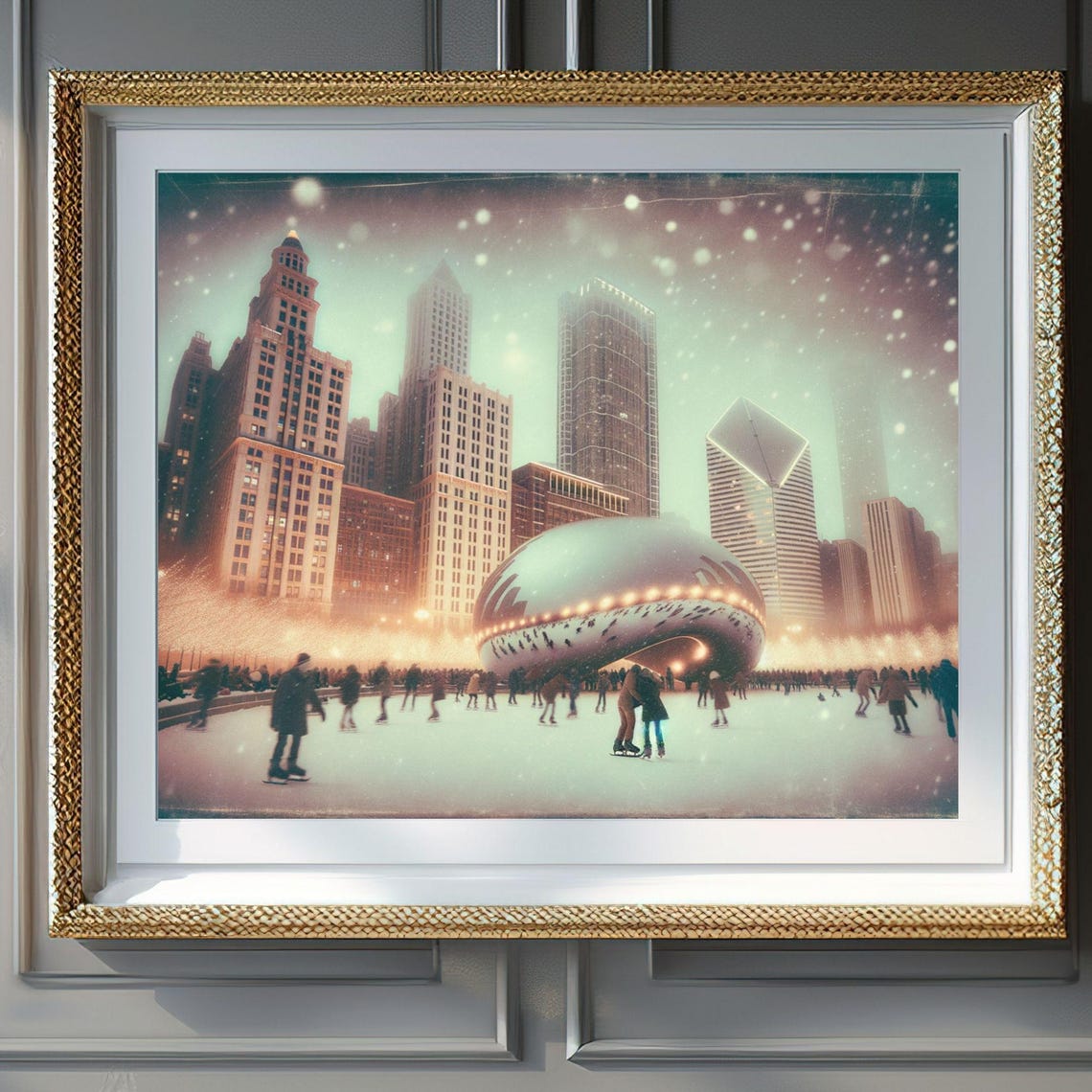 Chicago Millennium Park Winter Ice Skating Cloud Gate Bean Poster