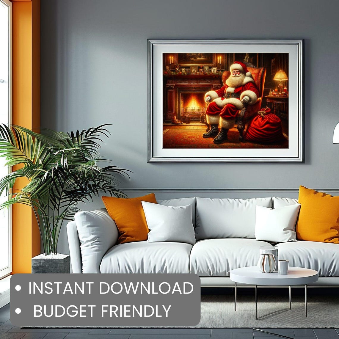 Santa Claus Resting By Fireplace Cozy Parlor Christmas Eve Poster - Image 2