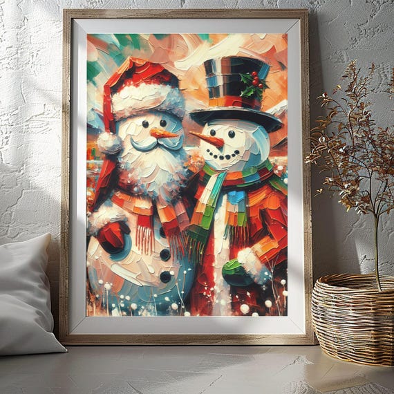 Christmas Wall Art Two Snowmen Art Winter Fun Snowman Print Christmas Wall Art Holiday Decor Cute Snowmen